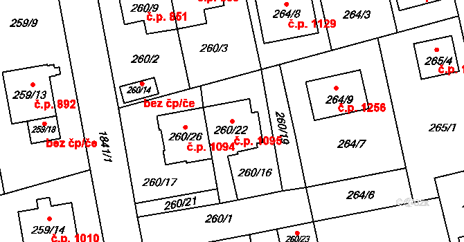 Kylešovice 1095, Opava na parcele st. 260/22 v KÚ Kylešovice, Katastrální mapa