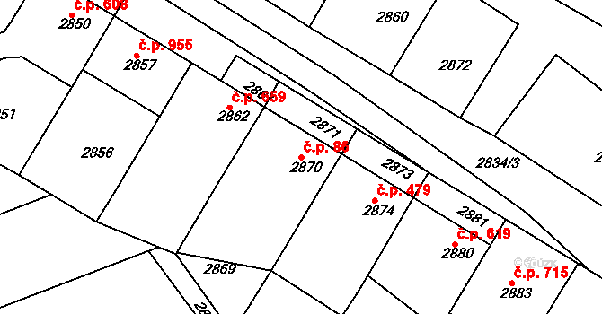 Nivnice 86 na parcele st. 2870 v KÚ Nivnice, Katastrální mapa