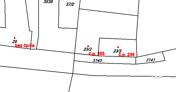 Ledčice 255 na parcele st. 23/2 v KÚ Ledčice, Katastrální mapa