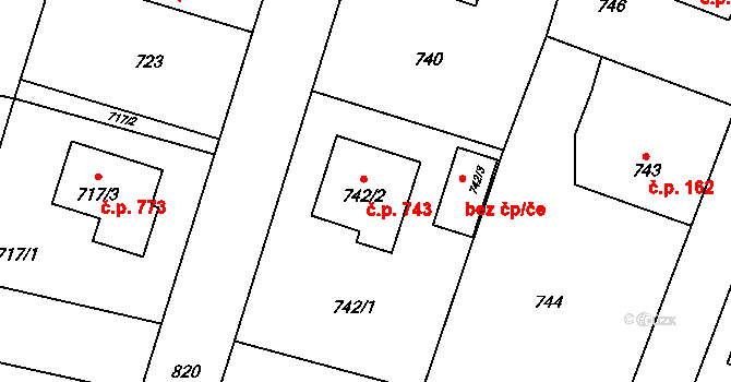 Letňany 743, Praha na parcele st. 742/2 v KÚ Letňany, Katastrální mapa