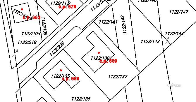Tuchlovice 689 na parcele st. 1122/138 v KÚ Tuchlovice, Katastrální mapa