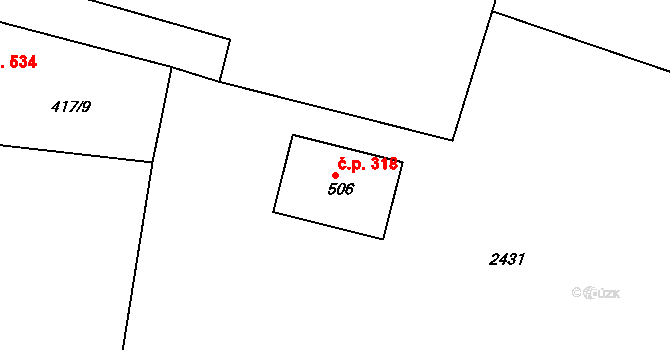 Jenišovice 318 na parcele st. 506 v KÚ Jenišovice u Jablonce nad Nisou, Katastrální mapa