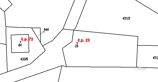 Milenovice 23, Protivín na parcele st. 28 v KÚ Milenovice, Katastrální mapa