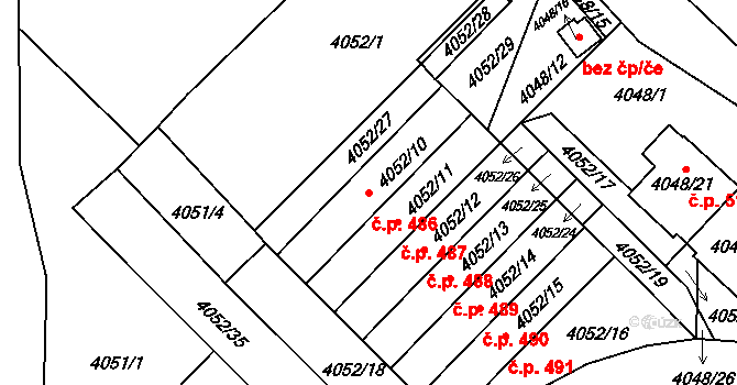 Choceňské Předměstí 486, Vysoké Mýto na parcele st. 4052/10 v KÚ Vysoké Mýto, Katastrální mapa