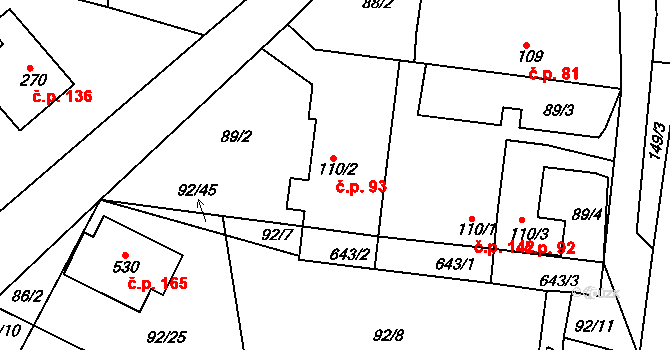 Byškovice 93, Neratovice na parcele st. 110/2 v KÚ Byškovice, Katastrální mapa