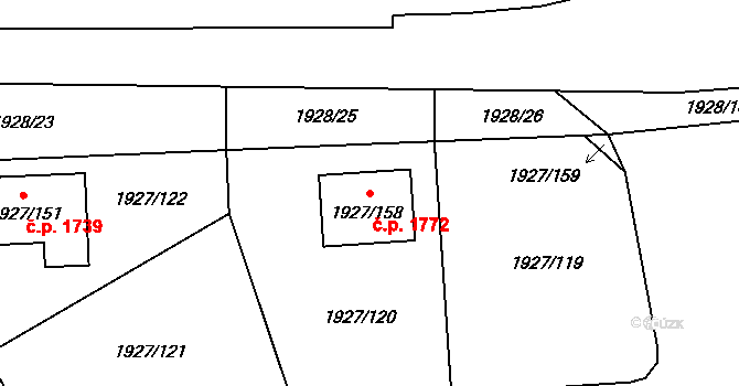České Budějovice 2 1772, České Budějovice na parcele st. 1927/158 v KÚ České Budějovice 2, Katastrální mapa