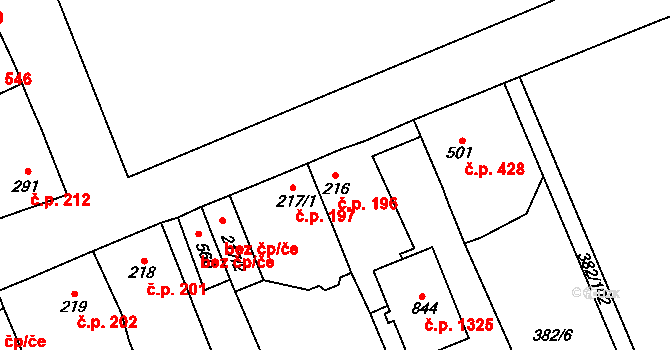 Rudná 196 na parcele st. 216 v KÚ Dušníky u Rudné, Katastrální mapa