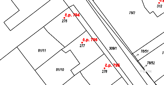 Rudná 796 na parcele st. 277 v KÚ Hořelice, Katastrální mapa