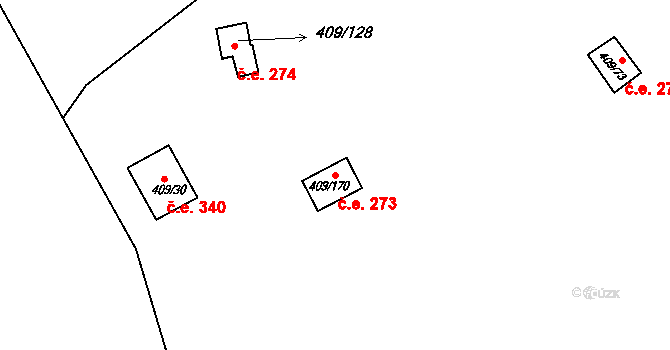 Luka pod Medníkem 273, Jílové u Prahy na parcele st. 409/170 v KÚ Luka pod Medníkem, Katastrální mapa