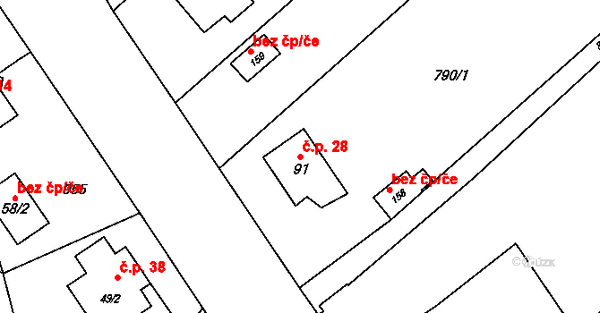 Brnířov 28 na parcele st. 91 v KÚ Brnířov, Katastrální mapa