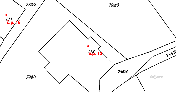 Slavný 13, Suchý Důl na parcele st. 112 v KÚ Slavný, Katastrální mapa