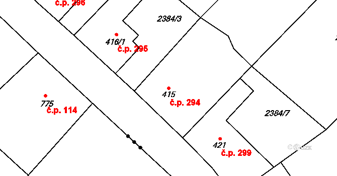 Heřmánkovice 294 na parcele st. 415 v KÚ Heřmánkovice, Katastrální mapa