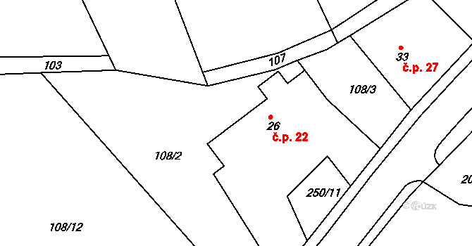 Štěpánov 22, Přelouč na parcele st. 26 v KÚ Štěpánov u Přelouče, Katastrální mapa