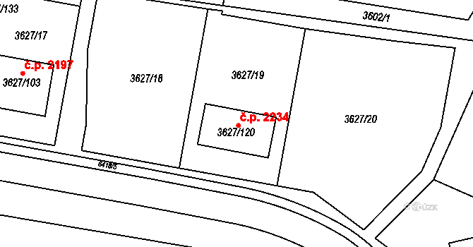 Velké Meziříčí 2234 na parcele st. 3627/120 v KÚ Velké Meziříčí, Katastrální mapa