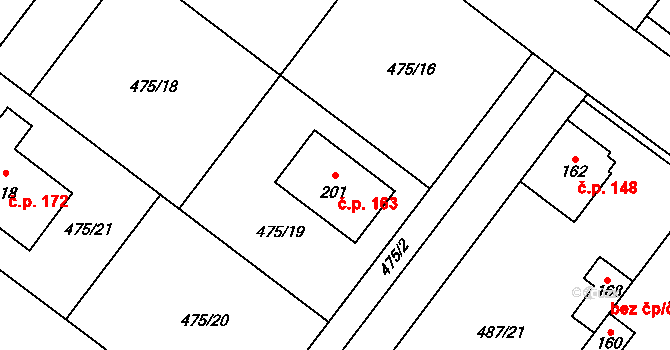 Křečkov 163 na parcele st. 201 v KÚ Křečkov, Katastrální mapa