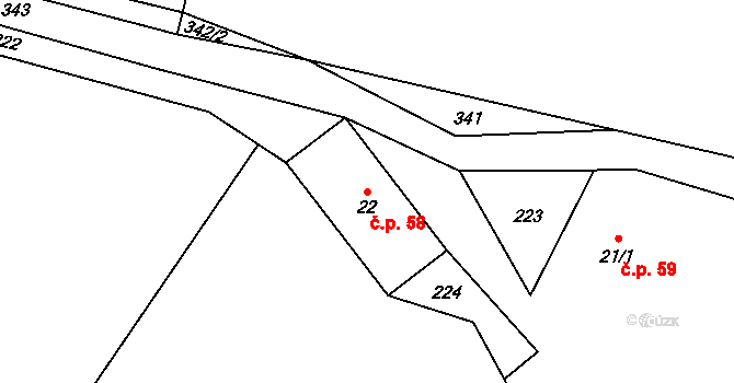 Mlynářovice 58, Volary na parcele st. 22 v KÚ Cudrovice, Katastrální mapa