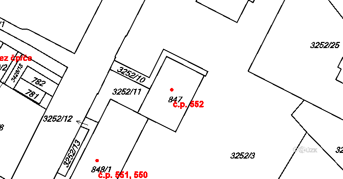 Počátky 552 na parcele st. 847 v KÚ Počátky, Katastrální mapa