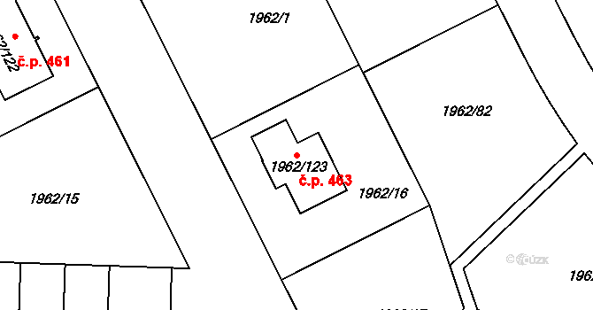Ochoz u Brna 463 na parcele st. 1962/123 v KÚ Ochoz u Brna, Katastrální mapa