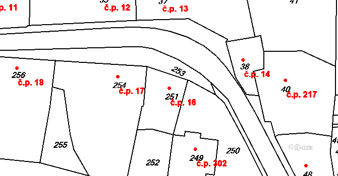 Kamenice nad Lipou 16 na parcele st. 251 v KÚ Kamenice nad Lipou, Katastrální mapa