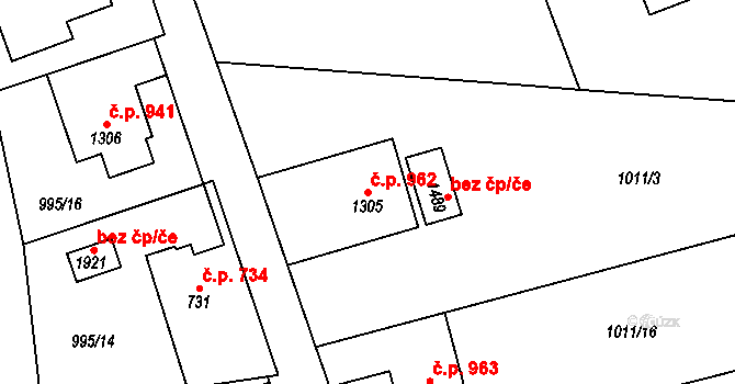 Červený Kostelec 962 na parcele st. 1305 v KÚ Červený Kostelec, Katastrální mapa
