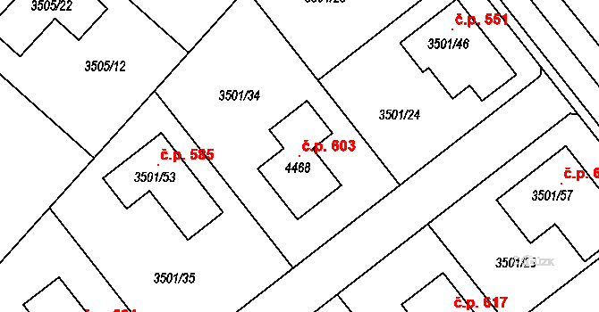 Jakubské Předměstí 603, Jaroměř na parcele st. 4468 v KÚ Jaroměř, Katastrální mapa