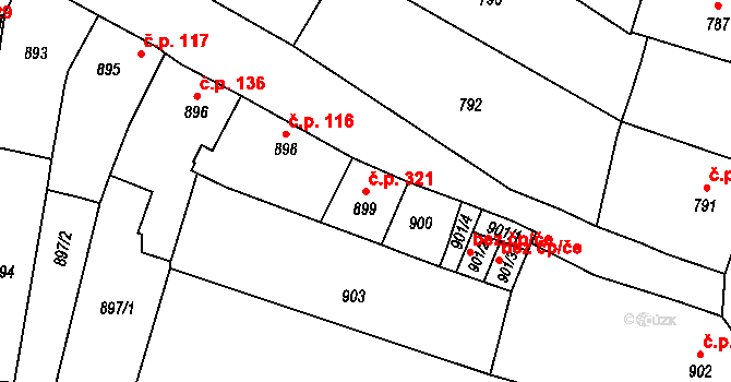 Koryčany 321 na parcele st. 899 v KÚ Koryčany, Katastrální mapa