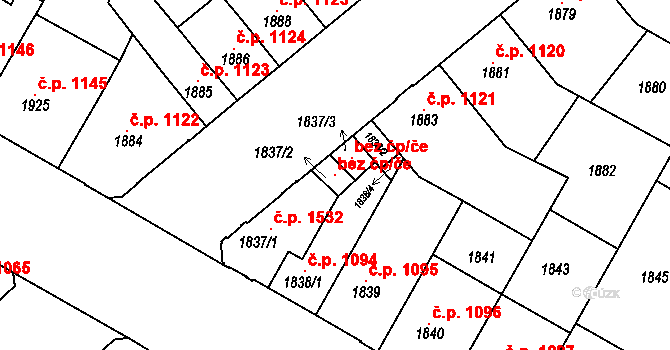 Znojmo 102335231 na parcele st. 1837/2 v KÚ Znojmo-město, Katastrální mapa