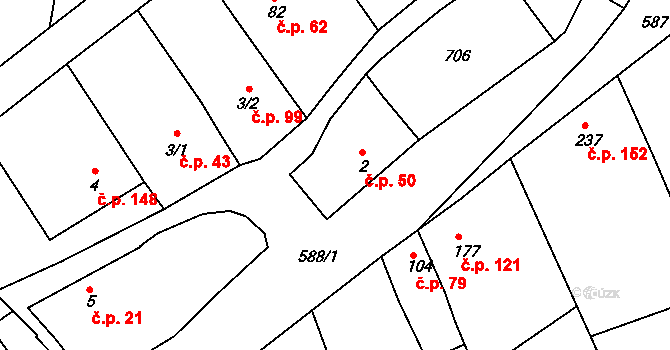 Tučapy 50, Holešov na parcele st. 2 v KÚ Tučapy u Holešova, Katastrální mapa
