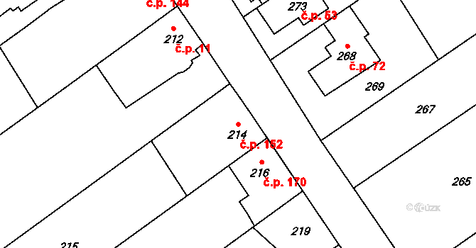 Čehovice 152 na parcele st. 214 v KÚ Čehovice, Katastrální mapa