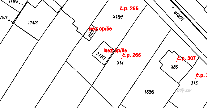 Uherské Hradiště 107314231 na parcele st. 313/3 v KÚ Sady, Katastrální mapa