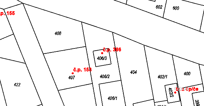 Jestřebí 386, Rájec-Jestřebí na parcele st. 406/3 v KÚ Jestřebí, Katastrální mapa