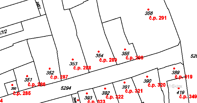 Znojmo 289 na parcele st. 354 v KÚ Znojmo-město, Katastrální mapa