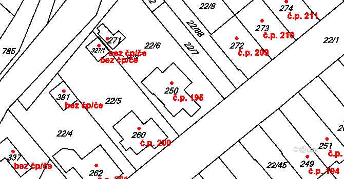 Opatovice 195 na parcele st. 250 v KÚ Opatovice u Hranic, Katastrální mapa