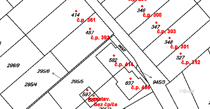 Rokytnice 414 na parcele st. 582 v KÚ Rokytnice u Přerova, Katastrální mapa