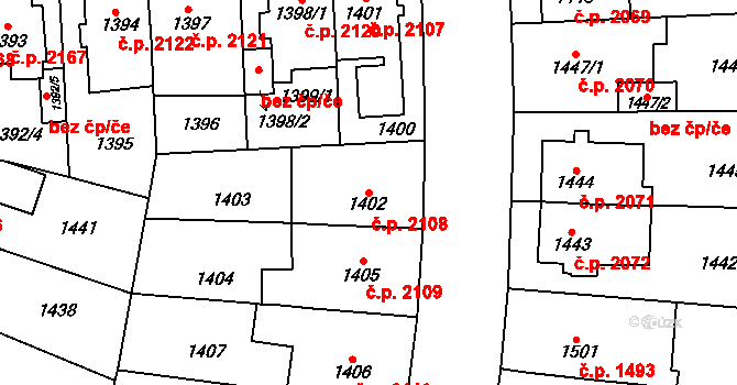 Přerov I-Město 2108, Přerov na parcele st. 1402 v KÚ Přerov, Katastrální mapa