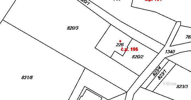 Dobrná 196 na parcele st. 226 v KÚ Dobrná, Katastrální mapa