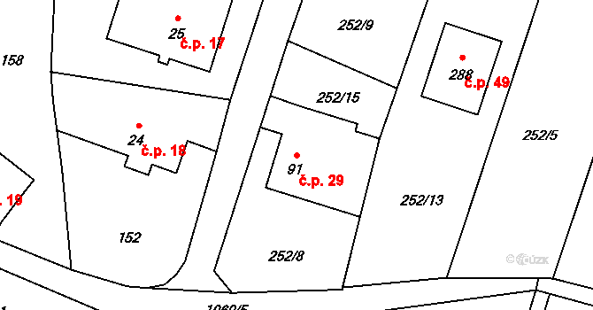 Barochov 29, Řehenice na parcele st. 91 v KÚ Malešín, Katastrální mapa