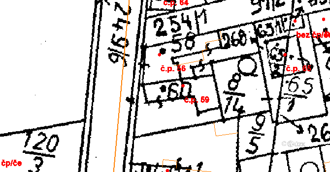 Předhradí 59, Pňov-Předhradí na parcele st. 60 v KÚ Předhradí, Katastrální mapa