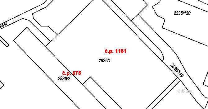 Zruč nad Sázavou 1161 na parcele st. 2836/1 v KÚ Zruč nad Sázavou, Katastrální mapa