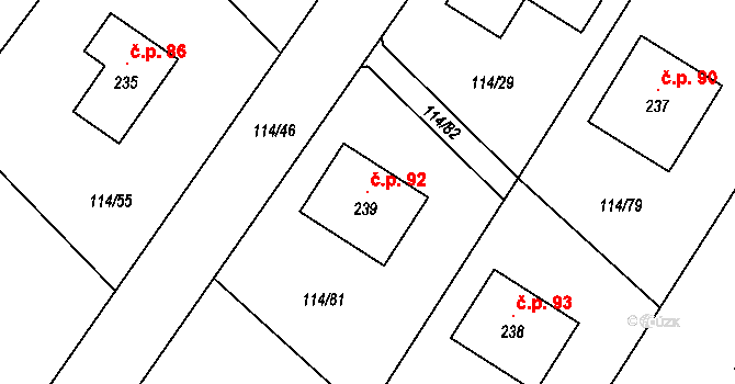Korozluky 92 na parcele st. 239 v KÚ Korozluky, Katastrální mapa