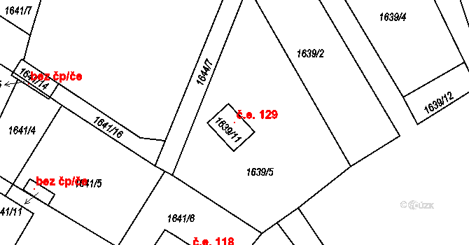 Železný Brod 129 na parcele st. 1639/11 v KÚ Železný Brod, Katastrální mapa
