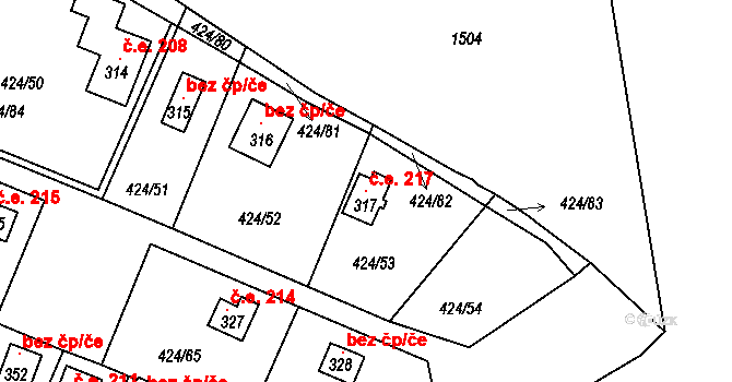 Nalžovické Podhájí 217, Nalžovice na parcele st. 317 v KÚ Nalžovické Podhájí, Katastrální mapa