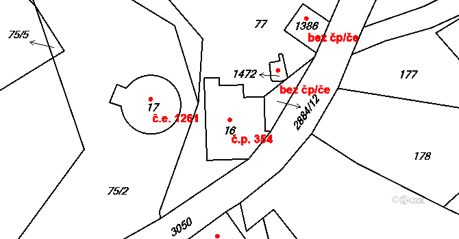 Polubný 354, Kořenov na parcele st. 16 v KÚ Polubný, Katastrální mapa