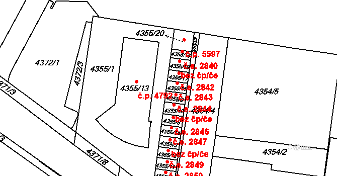 Jihlava 2843 na parcele st. 4355/15 v KÚ Jihlava, Katastrální mapa
