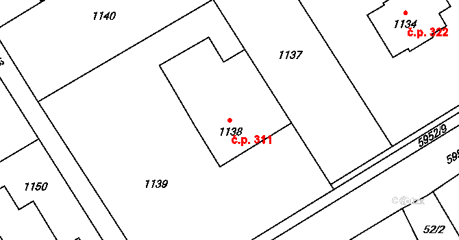 Bystřice 311 na parcele st. 1138 v KÚ Bystřice nad Olší, Katastrální mapa