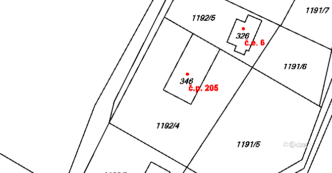 Guty 205, Třinec na parcele st. 346 v KÚ Guty, Katastrální mapa