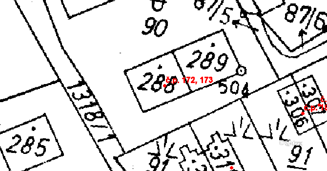 Markvartice 172,173, Jablonné v Podještědí na parcele st. 288 v KÚ Markvartice v Podještědí, Katastrální mapa