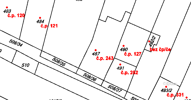 Tetčice 243 na parcele st. 487 v KÚ Tetčice, Katastrální mapa