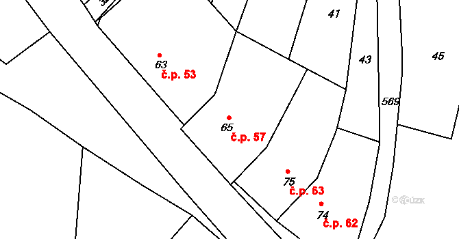 Velká Bučina 57, Velvary na parcele st. 65 v KÚ Velká Bučina, Katastrální mapa