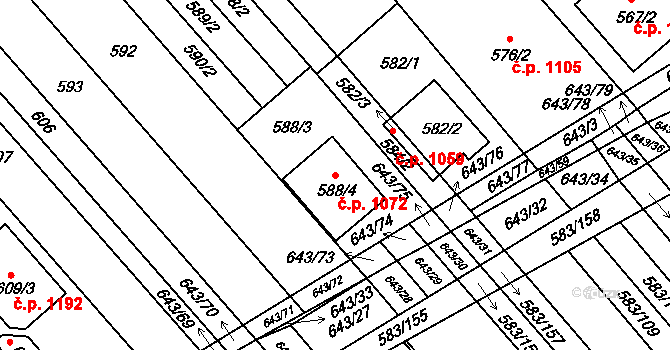 Rohatec 1072 na parcele st. 588/4 v KÚ Rohatec, Katastrální mapa